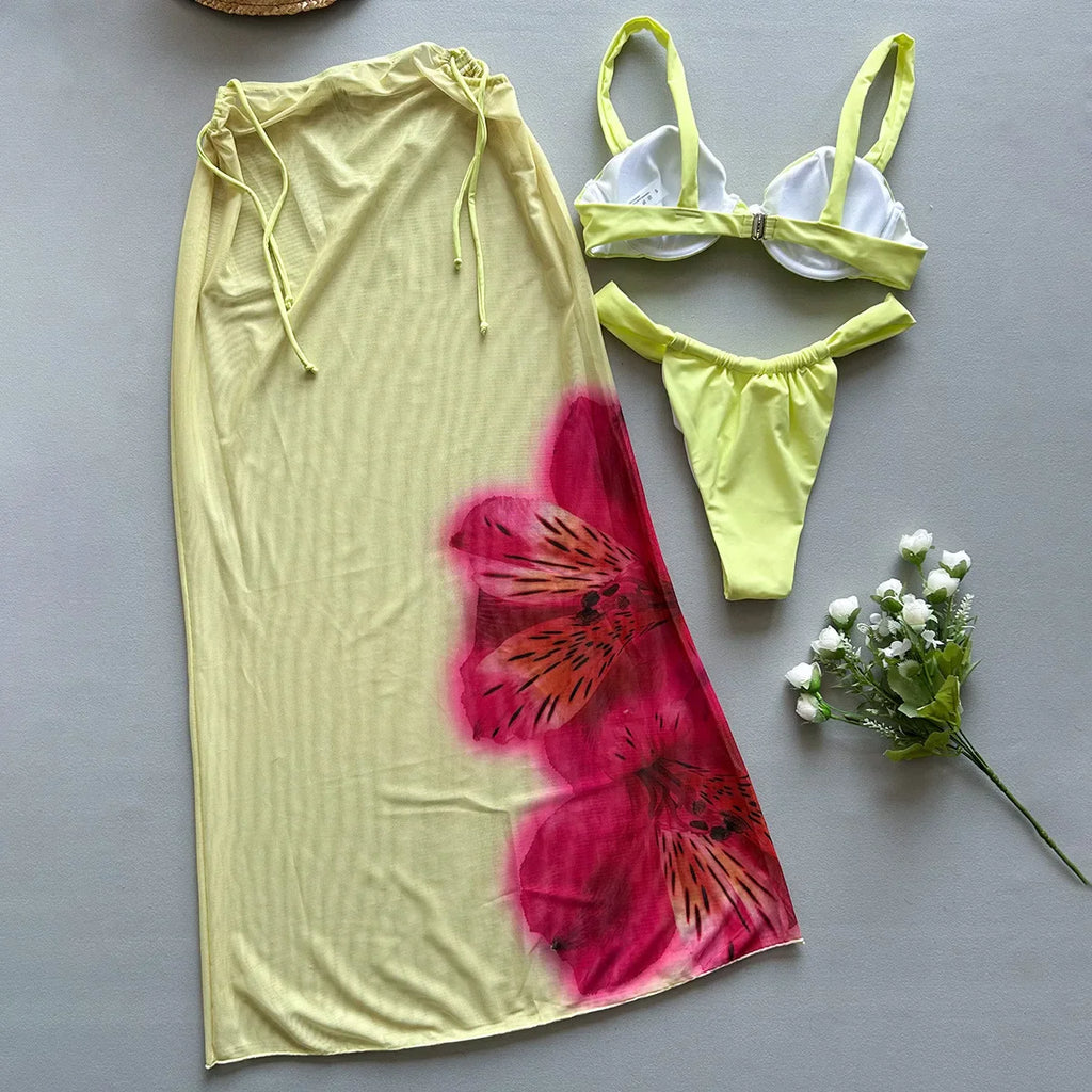 Hibiscus rose three piece swimsuit🌺🍍